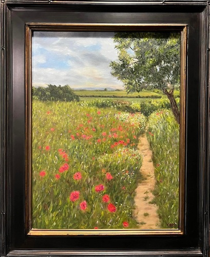 Click to view detail for Red Poppies in Field 24x18 $1500